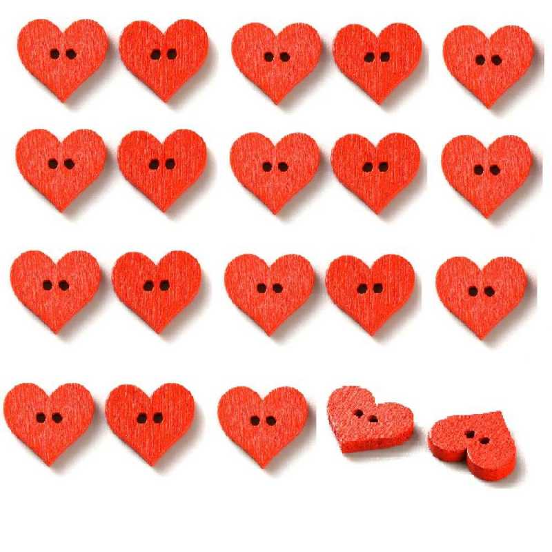 LOT 20 BOUTONS BOIS : coeur rouge 14*12mm (05) 