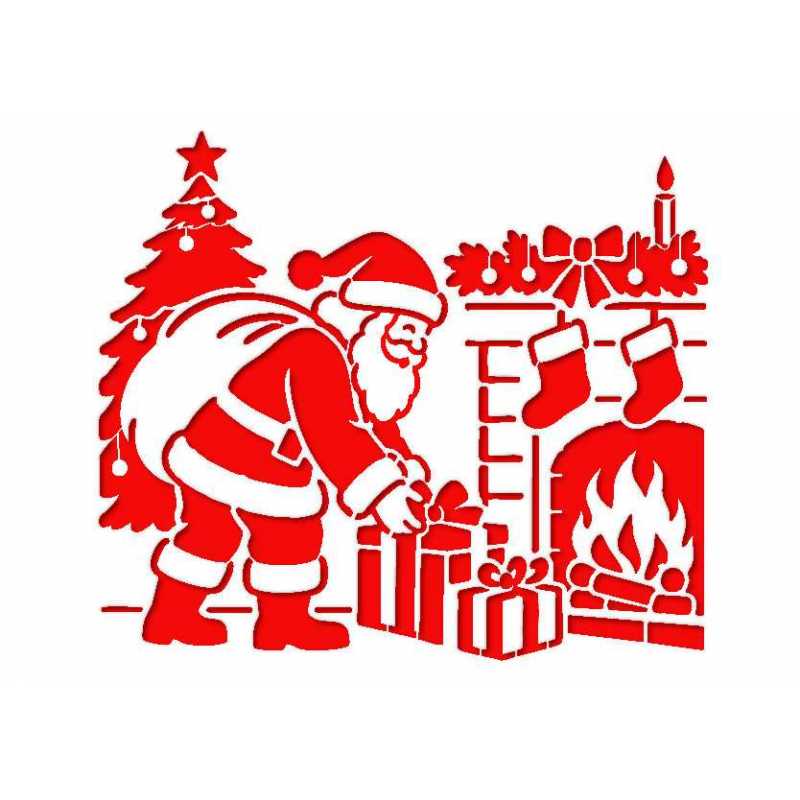 Pochoir A4 en plastique Mylar Pere noel devant chemnée 