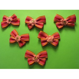 LOT 6 APPLIQUES : noeud papillon rose/jaune 40  x25mm