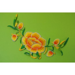 APPLIQUE TISSU THERMOCOLLANT : fleur orange 13*5cm