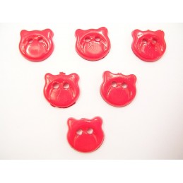 LOT 6 BOUTONS : tete ours rouge 13mm