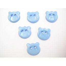 LOT 6 BOUTONS : tete ours bleu 13mm
