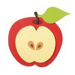 APPLIQUE EN BOIS COULEUR : pomme rouge/jaune 12x11cm