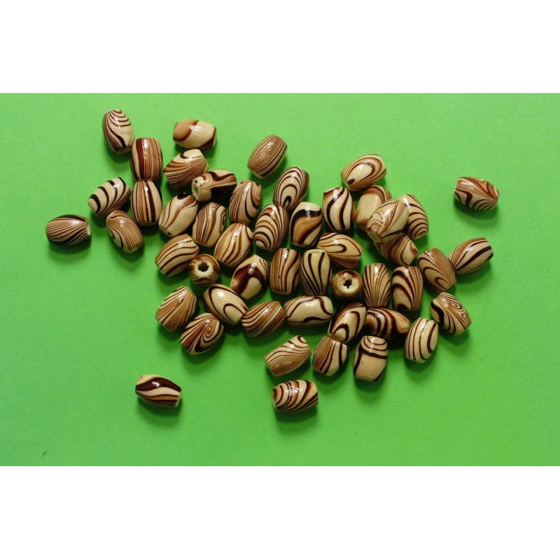 LOT 50 PERLES BOIS : olive marron marbré 8*5mm (03)