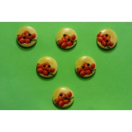 LOT 6 BOUTONS BOIS : rond thème fruit motif litchi 15mm