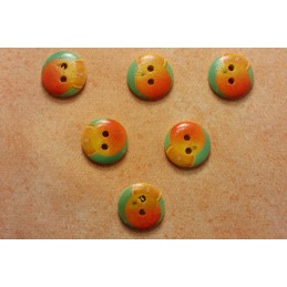 LOT 6 BOUTONS BOIS : rond thème fruit motif orange 15mm