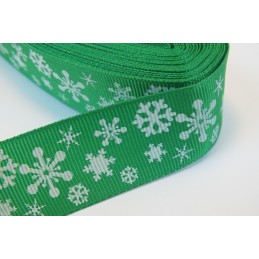 RUBAN : vert motif flocon...