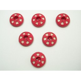 LOT 6 BOUTONS : rond motif coeur rouge/blanc 13mm