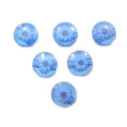 LOT 6 BOUTONS : rond motif fleur bleu 13mm