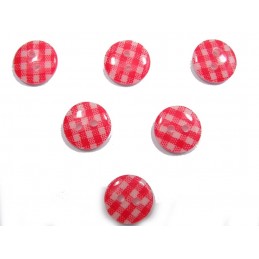 LOT 6 BOUTONS ACRYLIQUES : rond vichy rouge/blanc 15mm