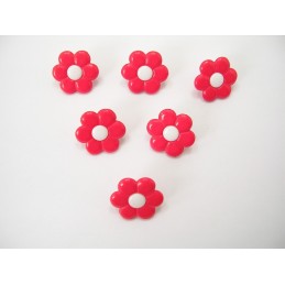 LOT 6 BOUTONS ACRYLIQUES : fleur rouge/blanche 14mm
