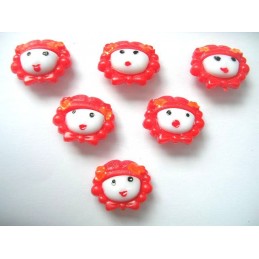 LOT 6 BOUTONS : fille rouge 21mm