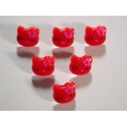 LOT 6 BOUTONS ACRYLIQUES : Kitty rouge 13mm