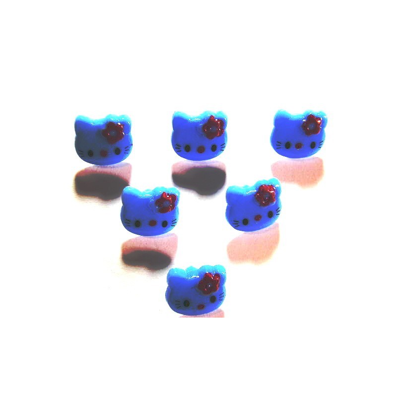 LOT 6 BOUTONS ACRYLIQUES : tête de chat bleu fonçé 13*12mm