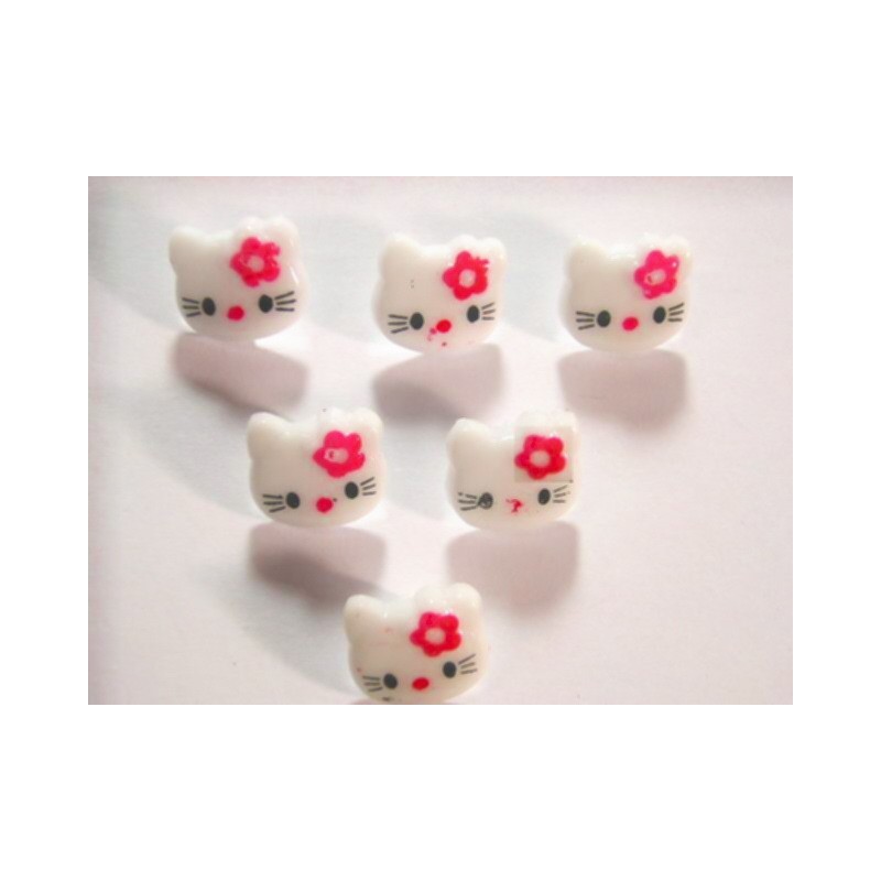 LOT 6 BOUTONS ACRYLIQUES : tête de chat blanc 13*12mm