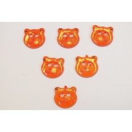 LOT 6 BOUTONS : tete ours orange 17mm