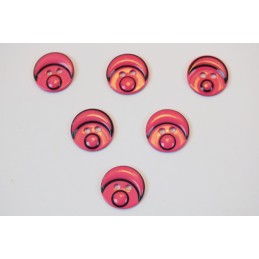 LOT 6 BOUTONS : rond motif tete bonhomme rose fonçé 15mm