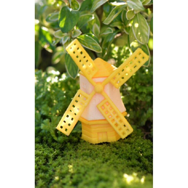 MINIATURE PLASTIQUE : moulin jaune/blanc hauteur 4cm