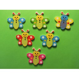  LOT 6 BOUTONS BOIS : abeille multicolore 35*32mm (08)