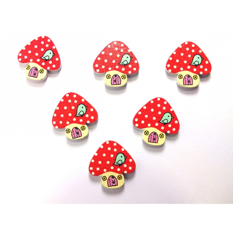 LOT 6 BOUTONS BOIS : champignon 23*22mm (17)