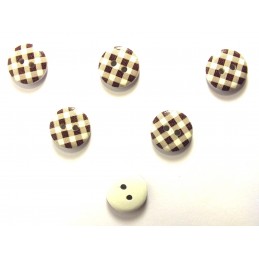 6 en bois assorties motif carreaux boutons 15 mm.