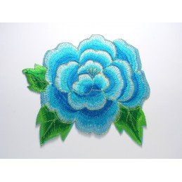 APPLIQUE TISSU THERMOCOLLANT : fleur bleu/dorée 140 x120mm