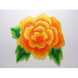 APPLIQUE TISSU THERMOCOLLANT : fleur orange/dorée 140 x120mm