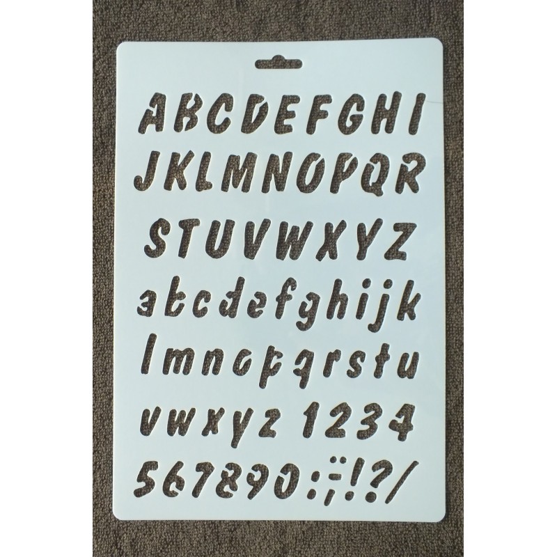 POCHOIR  plastique Format 17,5 x 26 cm style" Alphabet et chiffres "