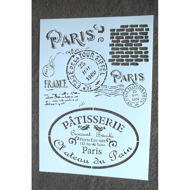 POCHOIR format A4 plastique en VINYLE commerce et poste du vieux Paris 