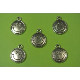 LOT  5 BRELOQUES/CHARMS METAL argenté : Smiley 13 mm