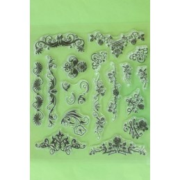 17 Tampons en silicone transparent  motifs : bordures fleuries