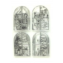 6 Tampons en silicone transparent  motifs : Noel derrière la fenêtre