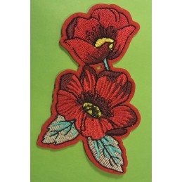 APPLIQUE TISSU THERMOCOLLANT : fleur rouge 95*60mm