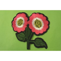 APPLIQUE TISSU THERMOCOLLANT : fleur rose 90 x60mm