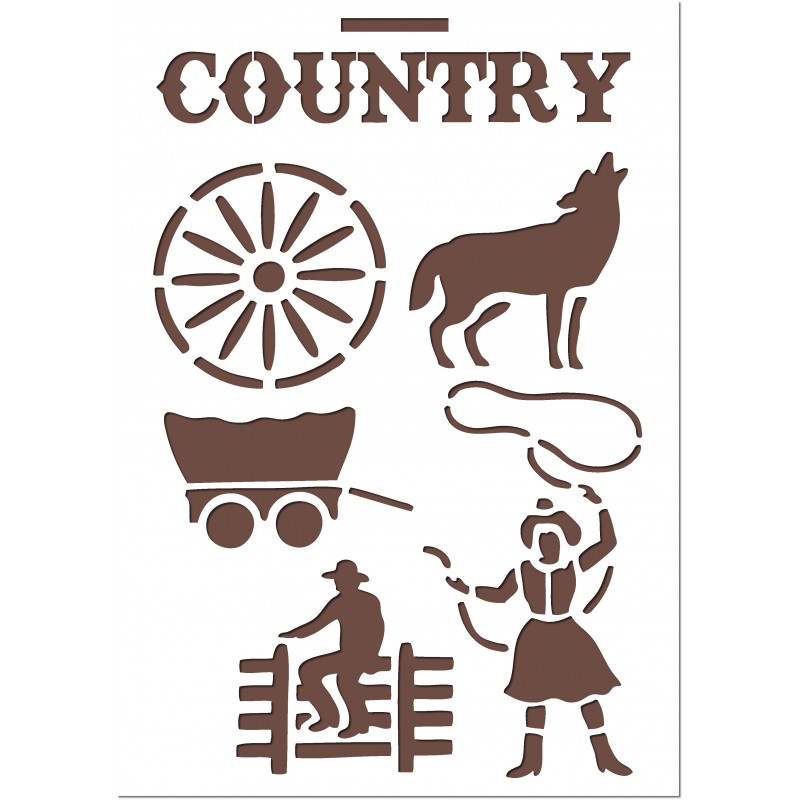 POCHOIR EN PLASTIQUE MYLAR BEIGE 21 x 29,7 cm : Country cowboy
