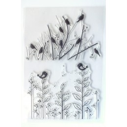 2 Tampons en silicone transparent  motifs : oiseaux sur branches