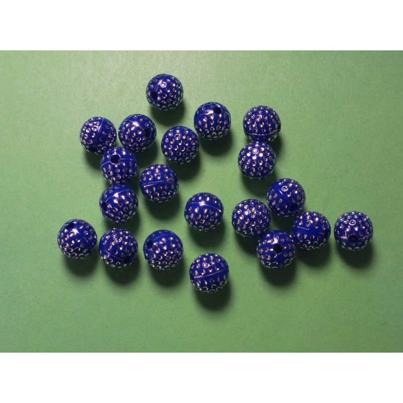 LOT 20 PERLES ACRYLIQUES :  rondes bleu/brillantes 8mm