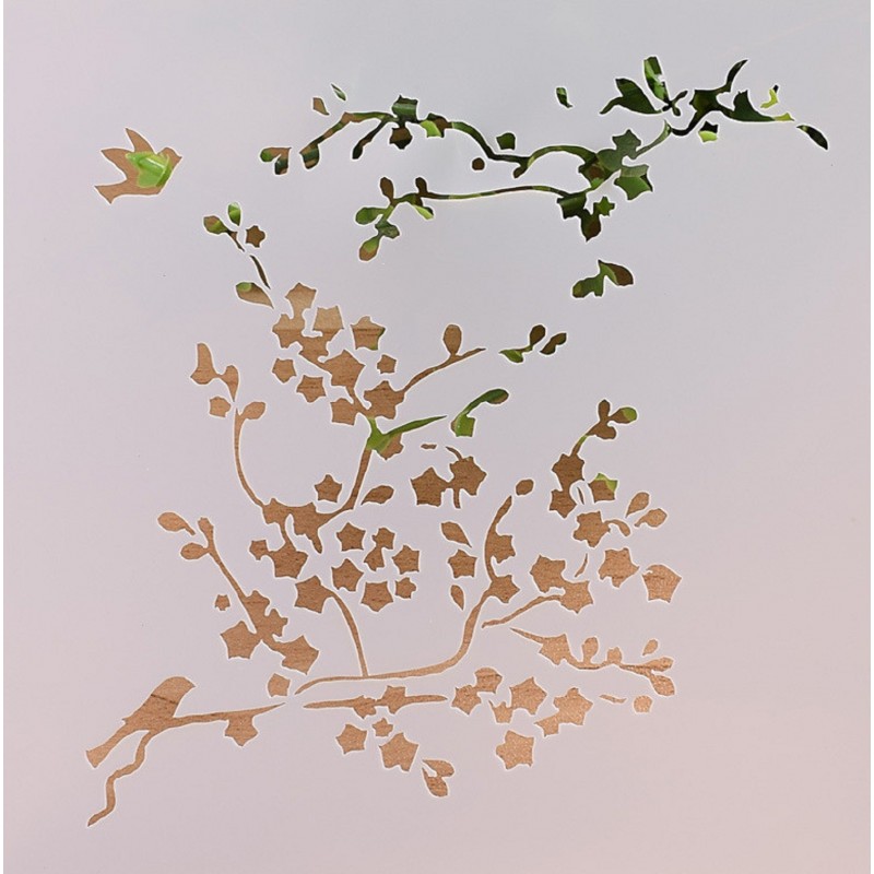 POCHOIR PLASTIQUE 13*13cm : branches et oiseaux POCHOIR PLASTIQUE 13*13cm : branches et oiseaux