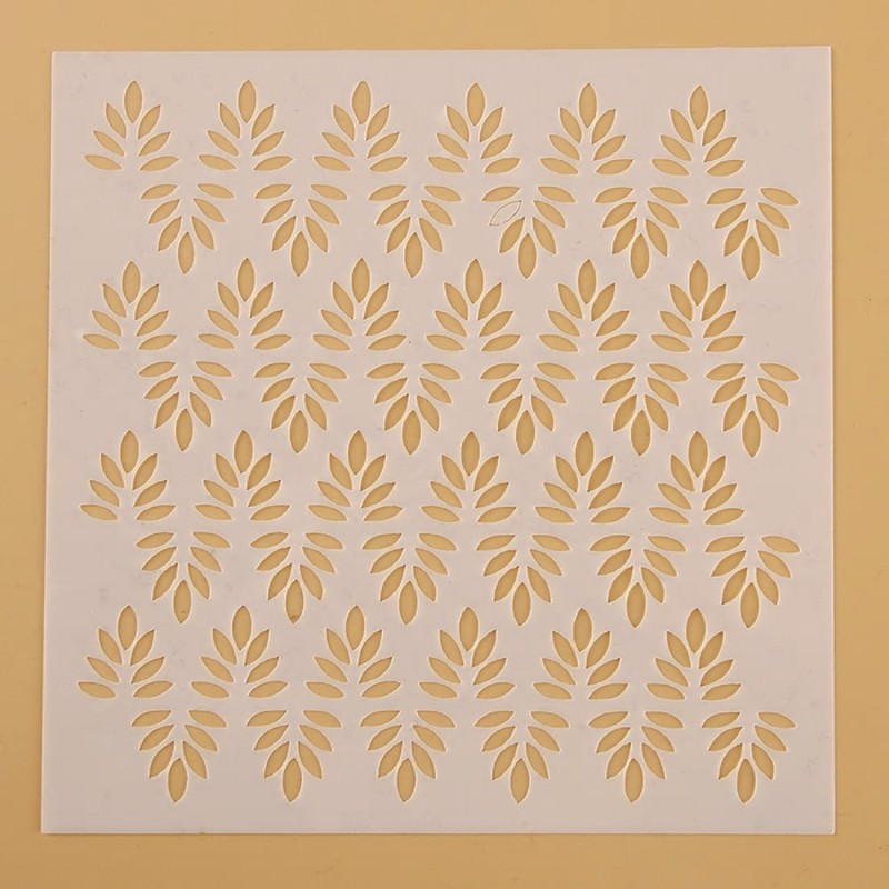 POCHOIR PLASTIQUE 13*13cm : mur motif feuilles