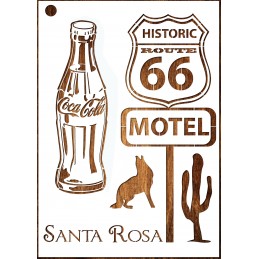 POCHOIR EN PLASTIQUE MYLAR Format A4 (21 * 29,7 cm) : Route 66 vintage thême 