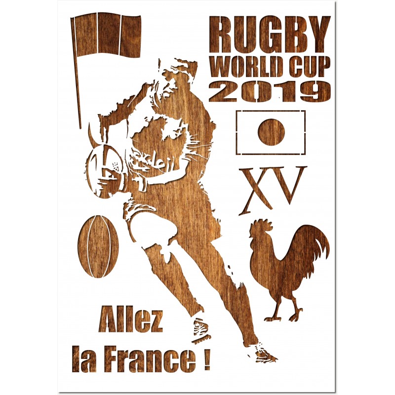 POCHOIR PEINTURE EN PLASTIQUE MYLAR Format A4 (21 * 29,7 cm) : Cupe du monde de rugby 2019 