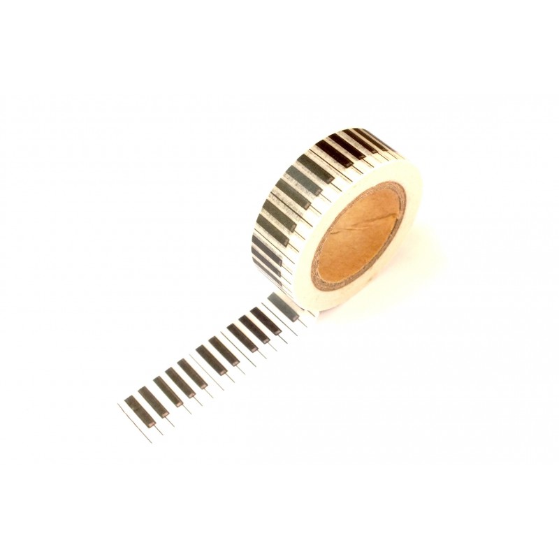 Ruban Washi 15 mm x 7 m motif touche de piano noir et blanc Ruban Washi 15 mm x 7 m motif touche de piano noir et blanc