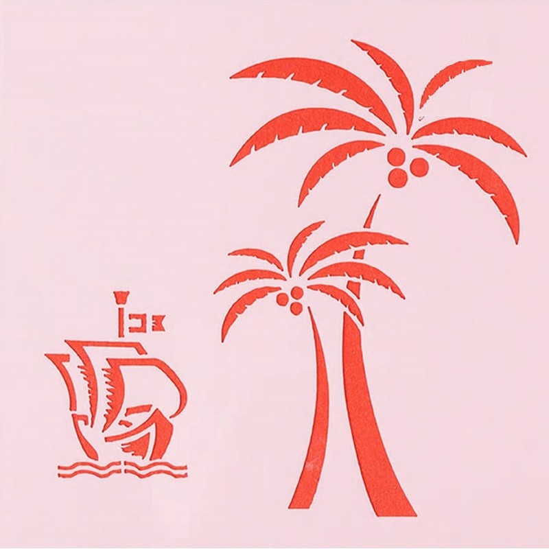 POCHOIR PLASTIQUE 13*13cm : palmier et voilier 