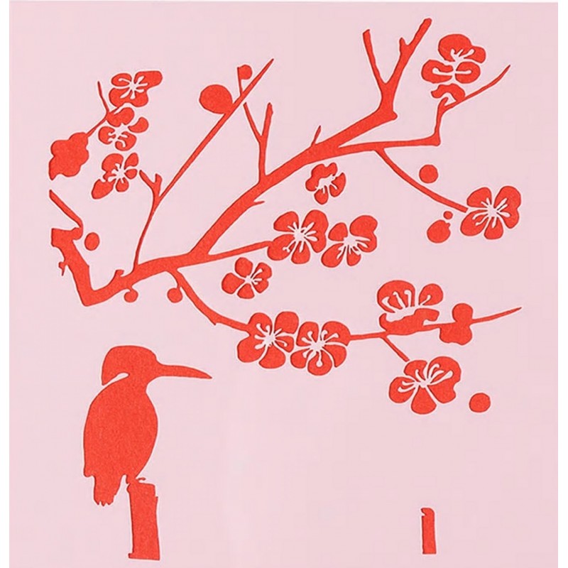 POCHOIR PLASTIQUE 13*13cm : branches et oiseau (02) 