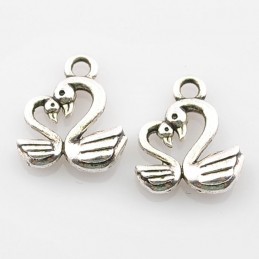 LOT  5 CHARMS METALS ARGENTES : cygnes 15mm 