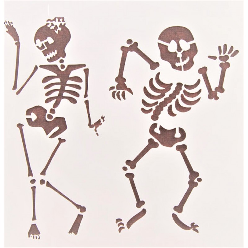 POCHOIR PLASTIQUE 13*13cm : squelette qui danse 