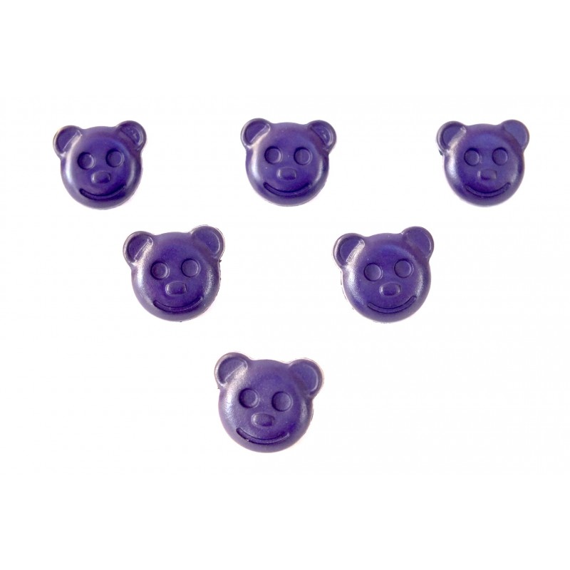 LOT 6 BOUTONS : tete ours violet 14mm 