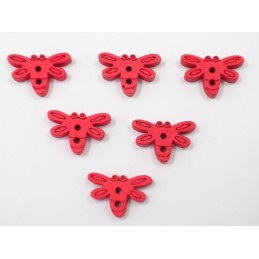  LOT 6 BOUTONS BOIS : libellule rouge 15mm 