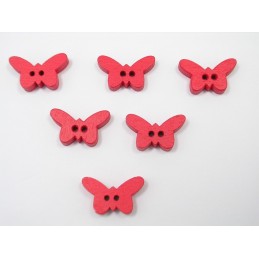  LOT 6 BOUTONS BOIS : papillon rouge 17mm 