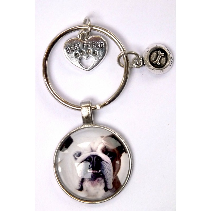 PORTE CLEF METAL ARGENTE : chien bouledogue 27mm (03) 